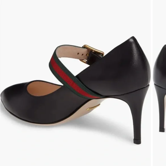Gucci Leather Pumps with Grosgrain Strap, Mary Janes - Picture 3 of 8